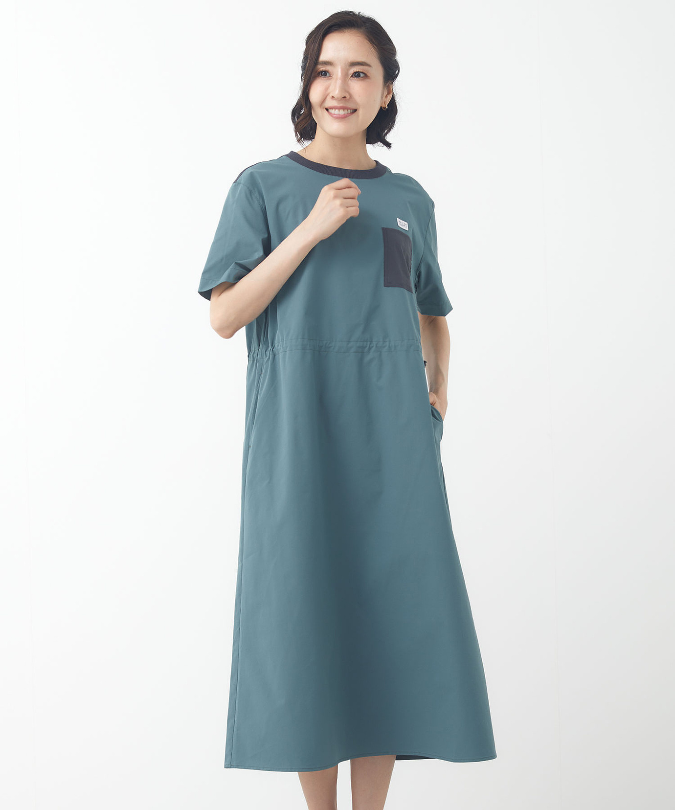 レディース リップル素材 ポケット ワンピース通販 [2021-53700