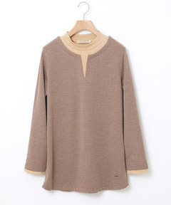 確認用☆小鳥柄トップス レディース 千鳥柄ドッキング デザインカットソー通販 [0102-56203