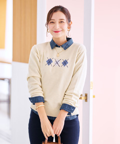 レディース ウールブレンド アーガイル ニット【手洗いOK】通販 [0103