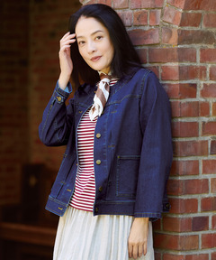 レディース ノーカラー デニムジャケット通販 [0104-55402