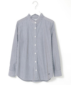 レディース 襟フリル ロンドンストライプ ブラウス【一部店舗限定