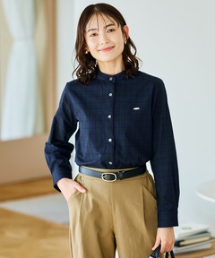 【極美品】ウールチェックプリントバンドカラーブラウス レディース バンドカラー チェック柄 ブラウス通販 [0201-58150