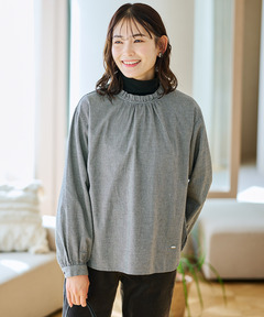 レディース フロントギャザー 千鳥柄 ブラウス通販 [0201-58151