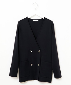 レディース コットンブレンド ダブルボタン ニットジャケット【一部