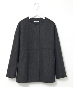 BEARDSLEY ストライプノーカラーショートコート美品 BEARDSLEY ストライプノーカラーショートコート美品