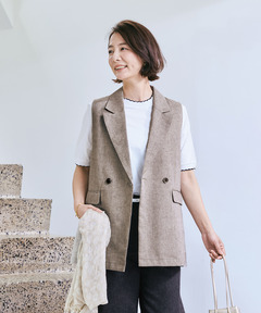 極美品 24ss アナイ モールコンビクルーネックジレ ホワイト レディース ミラージュジレ【Mirage Gilet】通販 [0204-63453