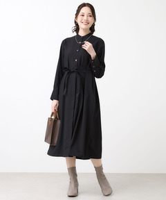 YACCOMARICARD/ロングシャツワンピース/F/黒/シルク100%/羽織 レディース バンドカラー シャツ ワンピース通販 [0221-65750