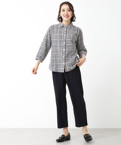 CROCODILE LADIES/(W)クロコダイルタータンサッカーブラウス　L CROCODILE｜(W)クロコダイルタータン 七分袖 ブラウス | Rakuten