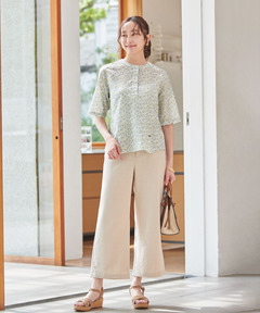 レディース 花柄サッカー バンドカラー ブラウス【オンラインショップ