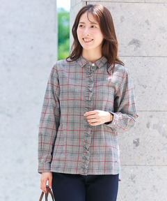 レディース 比翼フリル グレンチェック ブラウス通販 [0301-55124