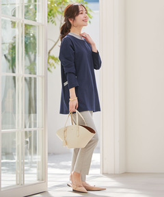 レディース コットンブレンド ドッキング ハイネックチュニック通販