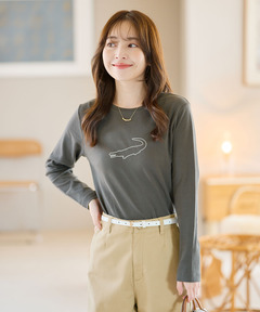 レディース クロコモチーフ チェーンステッチ風 プリントTシャツ通販