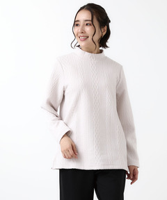レディース ケーブルジャカード ハイネック カットソー【一部店舗限定