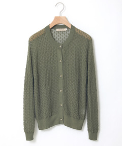 レディース リネンブレンド 透かし編み カーディガン【手洗いOK】通販