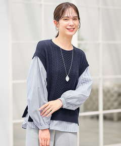 レディース ストライプ ドッキング ニット【手洗いOK】【オンライン