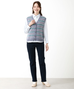 レディース ウールブレンド フェアアイル柄 ニット ベスト【手洗いOK