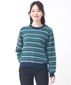 レディース ウールブレンド マルチカラーボーダー ニット【手洗いOK
