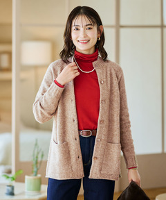 レディース ウールブレンド ラグランスリーブ ニットカーディガン
