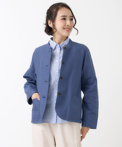5879 新品未使用 クロコダイル ノーカラージャケット ネイビー M ナイロン レディース ツイル マオカラー ジャケット【手洗いOK】通販 [0304