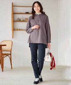 ❣️極美品レオナールタグ付き❣️センタースリットトリム五分袖チュニック 38 ロングTシャツ レディース ロゴ 韓国 サイドスリット チュニック プル