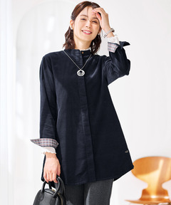 レディース コーデュロイ バンドカラー チュニック【オンライン