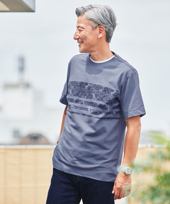 メンズ 鹿の子 リーフプリント柄 Tシャツ【吸汗速乾】通販 [1002-53220