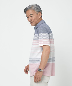 CROCODILE /クロコダイル スノーリネン パネルボーダー ポロシャツ メンズ スノーリネン パネルボーダー柄 ポロシャツ【接触冷感