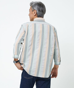 メンズ サッカー ストライプ柄 七分袖 シャツ【吸汗速乾】通販 [1601