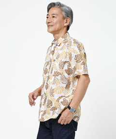 メンズ スノーリネン サッカー リーフ柄シャツ【接触冷感】通販 [1601