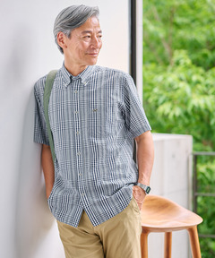 メンズ スノーコットン グラデーションチェック シャツ【接触冷感