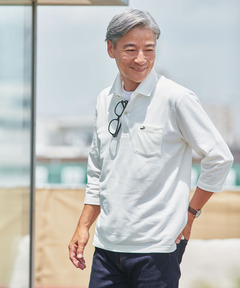 メンズ シャドーボーダー柄 七分袖 ポロシャツ【吸汗速乾】通販 [1602