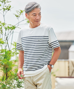 メンズ モノトーンボーダー クルーネック Tシャツ通販 [1602-53233