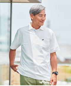 kolor ホワイト ポロシャツ ストライプ襟付き 吸水速乾】COOL COMFORT サッカーストライプ ハーフジップ スタンド