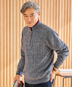 メンズ ウールブレンド ハーフジップ ニット通販 [1603-58304