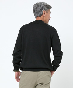 メンズ ウールブレンド ケーブル柄 モックネック ニット【手洗いOK