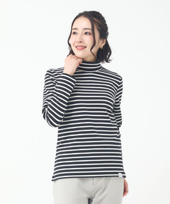 レディース 起毛ボーダー タートルネックカットソー通販 [2002-55232