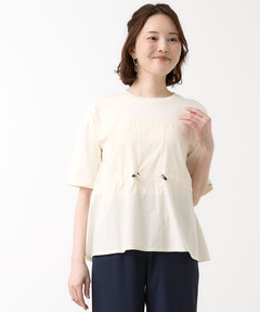黒クロコダイルデッキ　調節パーツ付き レディース プレーティング天竺 異素材ドッキング 5分袖Tシャツ【吸汗
