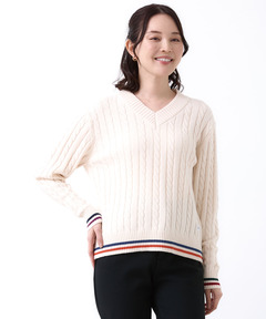 レディース ウールブレンド ケーブル Vネック ニット通販 [2003-58306