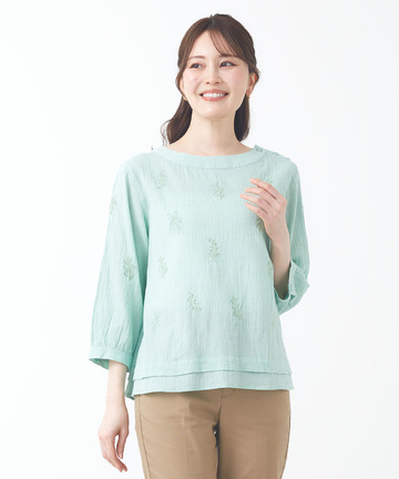 レイヤード風 刺繍 ブラウス