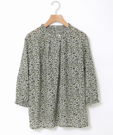 小花柄プリント 七分袖 ギャザーブラウス【JAPAN FABRIC】