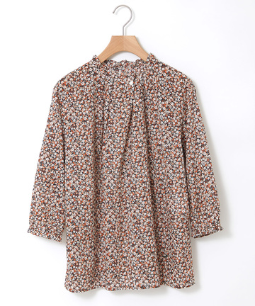 小花柄プリント 七分袖 ギャザーブラウス【JAPAN FABRIC】