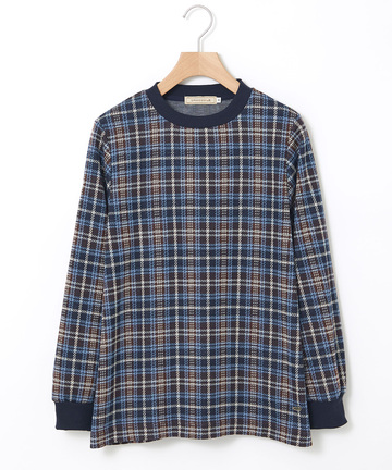 チェック柄 リブ配色 プルオーバー