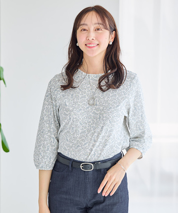 総柄プリント フリル襟 カットソー