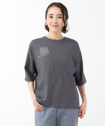フラワープリント 天竺 Tシャツ
