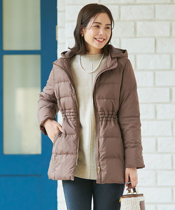フード付き ウエストスピンドル ダウンコート【撥水加工】