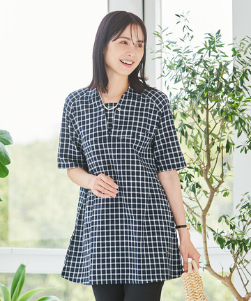 コットンリネン スキッパー チュニック【オンラインショップ限定】