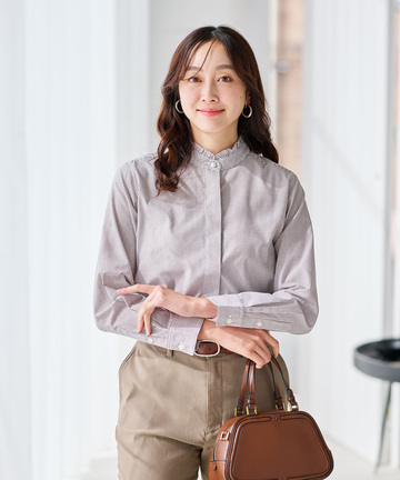 フリルカラー ストライプ ブラウス