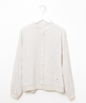 シャーリング ノーカラー ブラウス