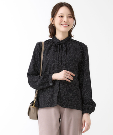 ドット ギャザー バンドカラー ブラウス【オンラインショップ・一部店舗限定】