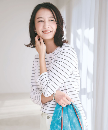 天竺 ボーダー 七分袖Tシャツ【一部店舗限定】